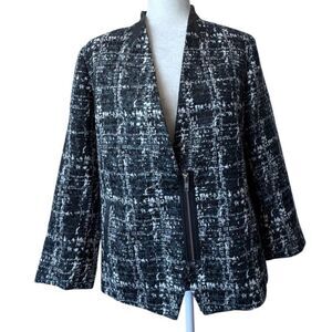 Trouve Womens Blazer Black White Metallic V Neck Zipper Large